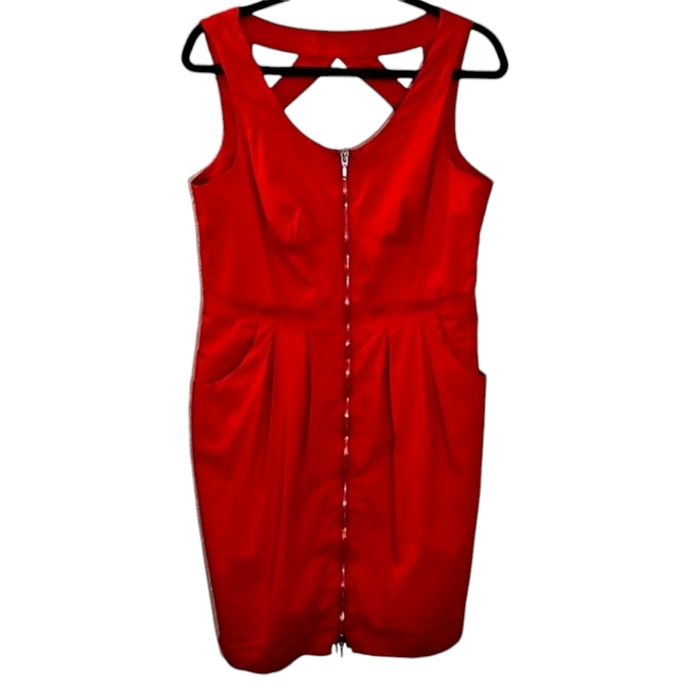 BCBGeneration Little Red Coctail Dress Cutouts Exposed Zipper Size 10 - Picture 5 of 17